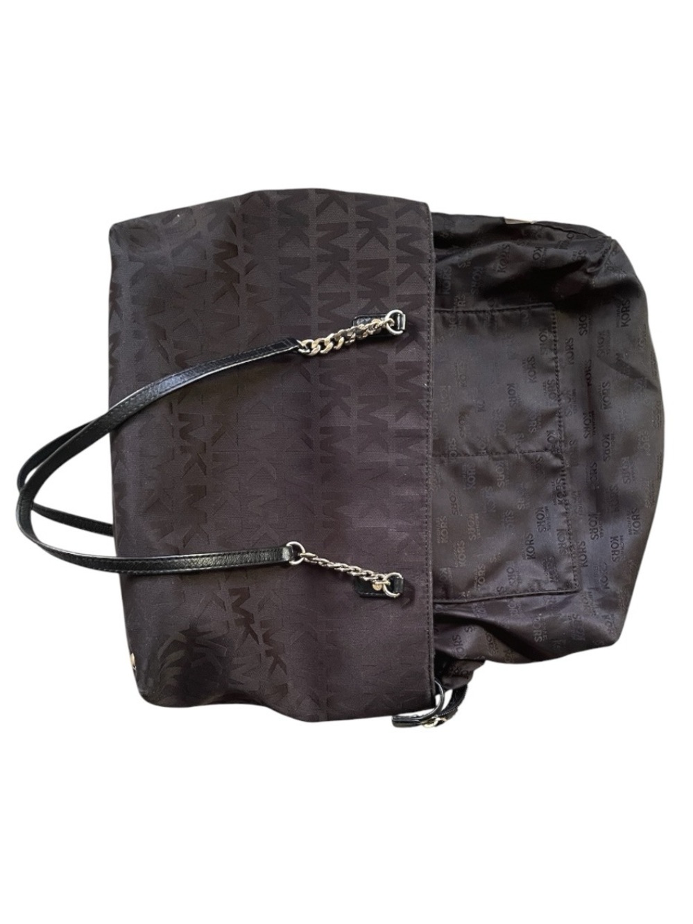 Michael Kors Medium Black Monogram Canvas Tote Bag w/Chain Strap Handles - Picture 8 of 10
